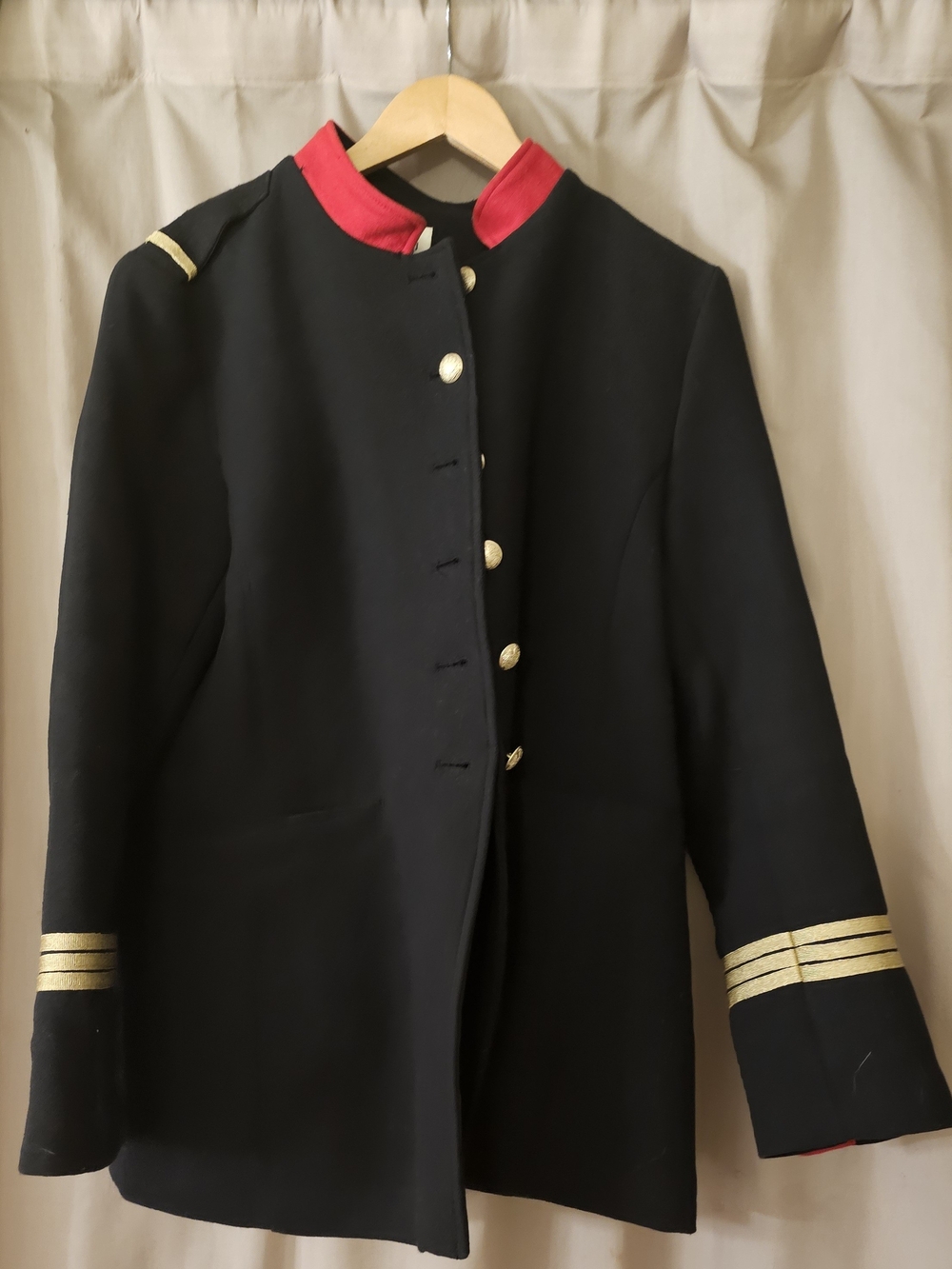 Women's Black Military-Style Blazer with Red Stand Collar